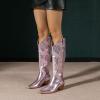 imageAmoji Women Western Cowboy Boots Pointed Toe Cowgirl Knee High Boots Pull On With Zipper 307307metallic Pink