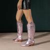 imageAmoji Women Western Cowboy Boots Pointed Toe Cowgirl Knee High Boots Pull On With Zipper 307307metallic Pink