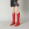 imageAmoji Women Western Cowboy Boots Pointed Toe Cowgirl Knee High Boots Pull On With Zipper 307307red