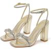 imageAmoji Womens 4 Inch Rhinestone Bowknots Block Heeled Crystal Sandal Ankle Strap Clear Heels 3154inchpuchampagne