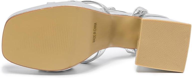 imageAmoji Womens 4 Inch Platform Chunky Heel Strappy Ankle Strap Block Heeled Sandals 305Silver