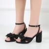 image:imageAmoji Womens Satin Block Heeled 3 Inch4 Inch Sandal Bowknot Pleated Ankle Strap for Wedding Party Dress Shoes 302Satinblack
