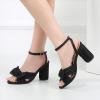 image:imageAmoji Womens Satin Block Heeled 3 Inch4 Inch Sandal Bowknot Pleated Ankle Strap for Wedding Party Dress Shoes 302Satinblack