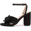 image:imageAmoji Womens Satin Block Heeled 3 Inch4 Inch Sandal Bowknot Pleated Ankle Strap for Wedding Party Dress Shoes 302Satinblack