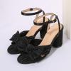image:imageAmoji Womens Satin Block Heeled 3 Inch4 Inch Sandal Bowknot Pleated Ankle Strap for Wedding Party Dress Shoes 302Satinblack