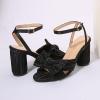 image:imageAmoji Womens Satin Block Heeled 3 Inch4 Inch Sandal Bowknot Pleated Ankle Strap for Wedding Party Dress Shoes 302Satinblack