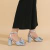 image:imageAmoji Womens Satin Block Heeled 3 Inch4 Inch Sandal Bowknot Pleated Ankle Strap for Wedding Party Dress Shoes 302Satinblue