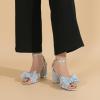 image:imageAmoji Womens Satin Block Heeled 3 Inch4 Inch Sandal Bowknot Pleated Ankle Strap for Wedding Party Dress Shoes 302Satinblue