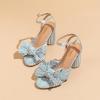 image:imageAmoji Womens Satin Block Heeled 3 Inch4 Inch Sandal Bowknot Pleated Ankle Strap for Wedding Party Dress Shoes 302Satinblue
