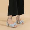 image:imageAmoji Womens Satin Block Heeled 3 Inch4 Inch Sandal Bowknot Pleated Ankle Strap for Wedding Party Dress Shoes 302Satinblue