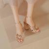 image:imageAmoji Womens Satin Block Heeled 3 Inch4 Inch Sandal Bowknot Pleated Ankle Strap for Wedding Party Dress Shoes 302Satinchampagne