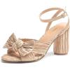 image:imageAmoji Womens Satin Block Heeled 3 Inch4 Inch Sandal Bowknot Pleated Ankle Strap for Wedding Party Dress Shoes 302Satinchampagne