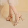 image:imageAmoji Womens Satin Block Heeled 3 Inch4 Inch Sandal Bowknot Pleated Ankle Strap for Wedding Party Dress Shoes 302Satinchampagne