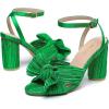image:imageAmoji Womens Satin Block Heeled 3 Inch4 Inch Sandal Bowknot Pleated Ankle Strap for Wedding Party Dress Shoes 302Satingreen