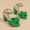 image:imageAmoji Womens Satin Block Heeled 3 Inch4 Inch Sandal Bowknot Pleated Ankle Strap for Wedding Party Dress Shoes 302Satingreen