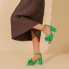 image:imageAmoji Womens Satin Block Heeled 3 Inch4 Inch Sandal Bowknot Pleated Ankle Strap for Wedding Party Dress Shoes 302Satingreen