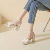 image:imageAmoji Womens Satin Block Heeled 3 Inch4 Inch Sandal Bowknot Pleated Ankle Strap for Wedding Party Dress Shoes 302Satinwhite