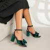 image:imageAmoji Womens Satin Block Heeled 3 Inch4 Inch Sandal Bowknot Pleated Ankle Strap for Wedding Party Dress Shoes 302Velvetgreen