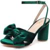 image:imageAmoji Womens Satin Block Heeled 3 Inch4 Inch Sandal Bowknot Pleated Ankle Strap for Wedding Party Dress Shoes 302Velvetgreen