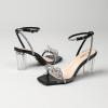 image:imageAmoji Women 3 Inch Clear Heels Rhinestone Bow Block Heeled Sandal 337Black