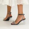 image:imageAmoji Women 3 Inch Clear Heels Rhinestone Bow Block Heeled Sandal 337Black