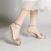 image:imageAmoji Women 3 Inch Clear Heels Rhinestone Bow Block Heeled Sandal 337Champagne
