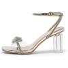image:imageAmoji Women 3 Inch Clear Heels Rhinestone Bow Block Heeled Sandal 337Champagne