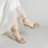 image:imageAmoji Women 3 Inch Clear Heels Rhinestone Bow Block Heeled Sandal 337Champagne
