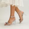 image:imageAmoji Women 3 Inch Clear Heels Rhinestone Bow Block Heeled Sandal 337Silver