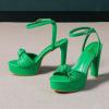 image:imageAmoji Womens Block Heels 4 Inch Platform Braid Knot Ankle Strap Lady Heeled Sandals FZ3194inchpugreen