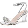image:imageAmoji Women 3 Inch Clear Heels Rhinestone Bow Block Heeled Sandal 337Silver