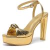 image:imageAmoji Womens Block Heels 4 Inch Platform Braid Knot Ankle Strap Lady Heeled Sandals FZ3194inchpugold