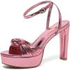 image:imageAmoji Womens Block Heels 4 Inch Platform Braid Knot Ankle Strap Lady Heeled Sandals FZ3194inchpupink